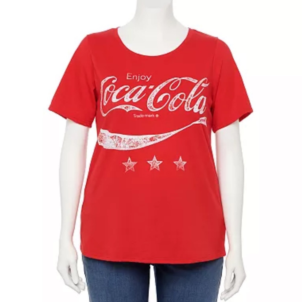 Hybrid Tees Novelty Enjoy Coca Cola Short Sleeve Tee T-Shirt Red White Plus 2X